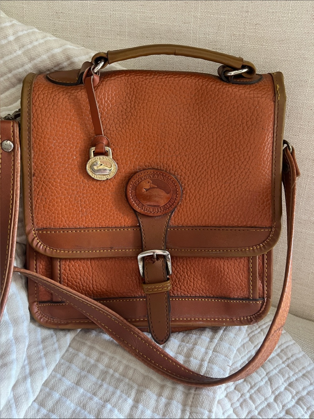 Dooney & Bourke Warm Brown Pebbled Leather Messenger Bag
